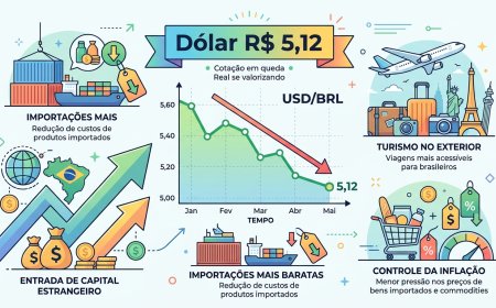 Dólar cai para R$ 5,12: menor valor em 21 meses impulsionado por fluxo estrangeiro