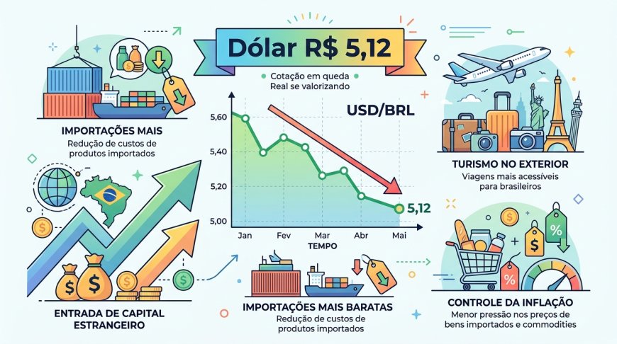 Dólar cai para R$ 5,12: menor valor em 21 meses impulsionado por fluxo estrangeiro